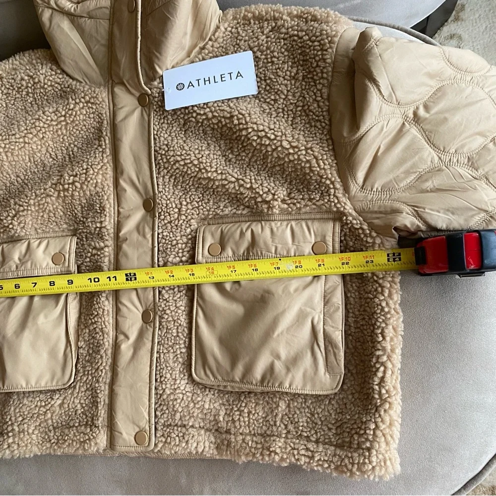 ATHLETA Tan Quilted Fleece Hybrid Sherpa Jacket - NEW - LARGE - Picture 12 of 13